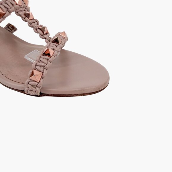 Valentino Garavani Rockstud Braided Caged Block Heel Sandals Beige Size 40 US 10 - Picture 12 of 15